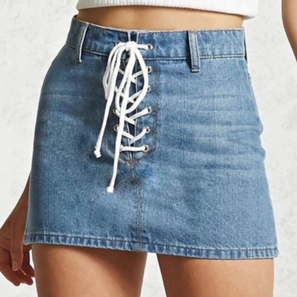Forever 21 lace up denim mini skirt